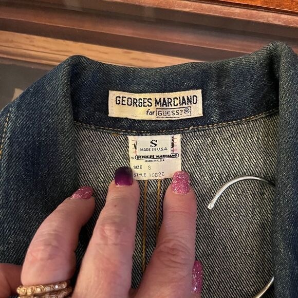 Guess Vintage Denim Jacket Double Breasted Metal Buttons Small 2 Pockets Blue - Picture 4 of 16